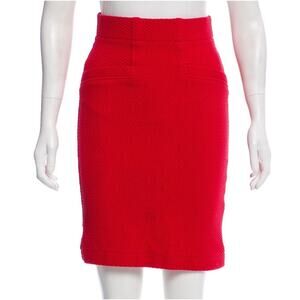 Ganni Womens red textured high waist pencil skirt, thick jersey, size small